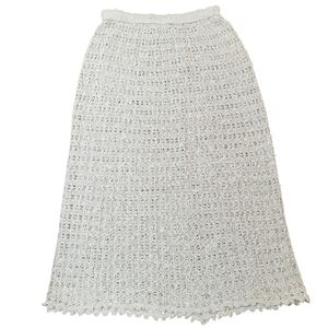 Vintage Pallas Crochet Midi Skirt. Handloomed Irish Linen. MED